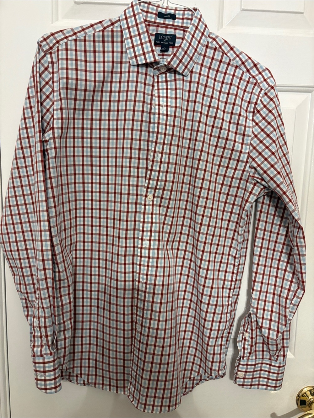 J. Crew White Red Blue Plaid Button Down Dress Shirt Size L